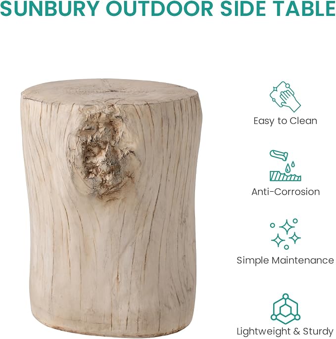 SUNBURY Outdoor Side Table Set of 2, Tree Stump Side Table Antique Beige - Image 6