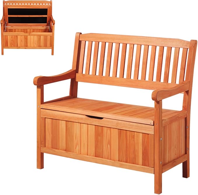 VEVOR Outdoor Storage Bench, 2-Person Wooden Storage Bench, 33 Gallons Deck Box by VEVOR
