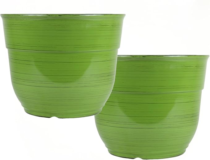 Garden Elements Indoor/Outdoor Glazed Brushed Happy Plastic Planter, Dark Green by GardenElements