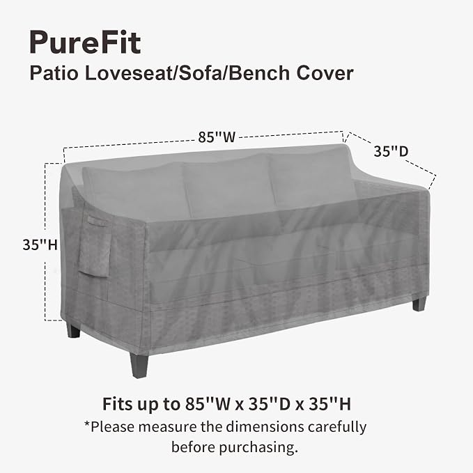 PureFit Outdoor Couch Cover Waterproof Patio Sofa Furniture Covers, 3-Seater - Image 2