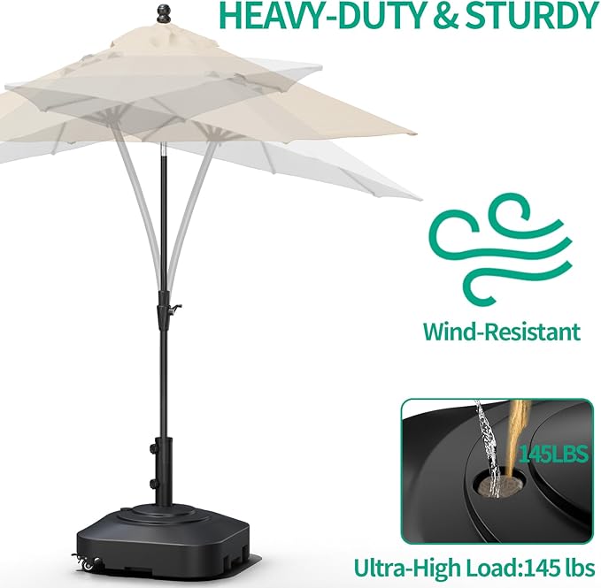 Umbrella Base with 5 Wheels, Upgraded 145lb Umbrella Stand Base, Heavy Duty & - Image 5