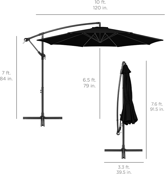 Best Choice Products 10ft Offset Hanging Market Patio Umbrella w/Easy Tilt - Image 7