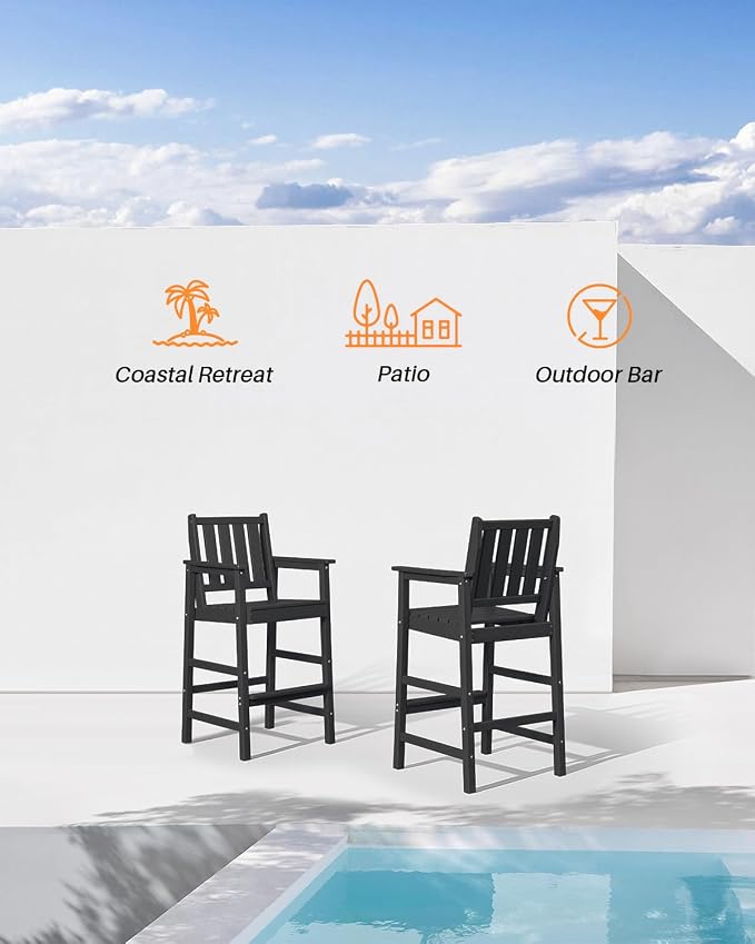 3 Pieces HDPE Outdoor Bar Table and Chairs Set, Tall Adirondack Chairs Set of 2 - Image 6