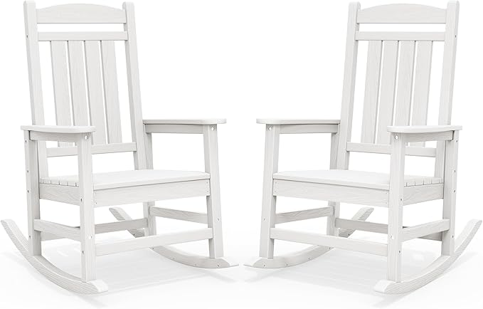 SERWALL Outdoor Rocking Chairs Set of 2, Oversized HDPE Porch Rockers by SERWALL