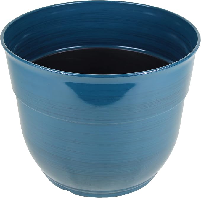 Garden Elements Indoor/Outdoor Glazed Brushed Happy Plastic Planter, Dark Teal - Image 2