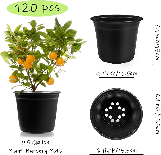 Anyumocz 120Pcs 0.5 Gallon Plant Nursery Pots, Plastic Pots - Image 2
