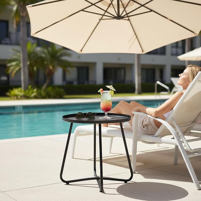 danpinera Outdoor Side Tables, Weather Resistant Steel, Small Round End Table - Image 2