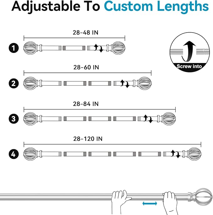 Silver Curtain Rods for Windows 48 to 84, 2 Pack 5/8 Inch Black Heavy Duty - Image 5