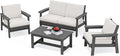 SERWALL HDPE Outdoor Furniture Set 4, All Weather Wood-Like Outdoor Sofa by SERWALL