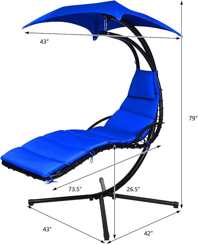 Giantex Hanging Chaise Lounger Chair, Arc Stand Porch Swing Chair w/Canopy - Image 6