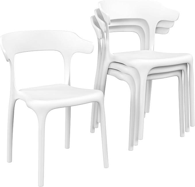 VECELO 4 Pack Plastic Stacking Chairs, Stackable Dining Chairs - Image 9