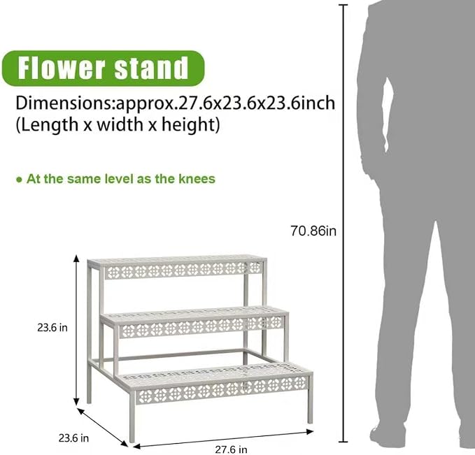 Garden 4 you 3 Tiers Metal Plant Stand, Rectangular Ladder Flower Pots Outdoor - Image 2