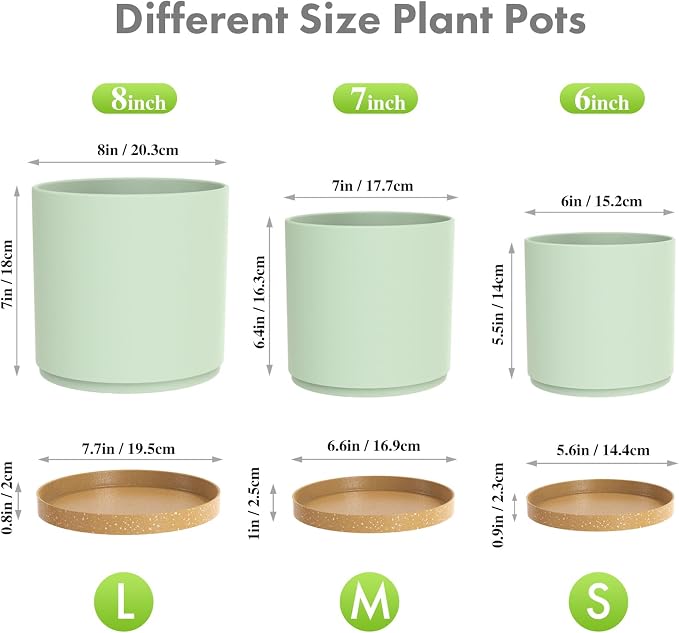 8/7/6 inch Plant Pots, 3 Pack Cylinder Flower Pots - Image 2