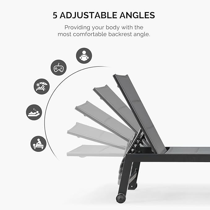 PURPLE LEAF Outdoor Chaise Lounge Set of 4 Aluminum Lounger - Image 5
