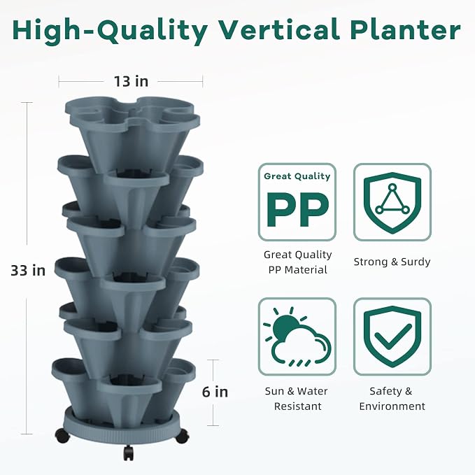 Strawberry Stackable Planters, Vertical Tower Garden, 6 Tiered Stacking Herb - Image 6