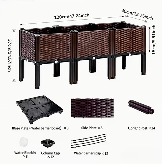 CloudDream 3Piece Brown Raised Garden Box Set, Flowers & Succulents. - Image 3