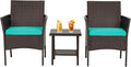 FDW | 3-Piece Patio Furniture Set | Brown & Blue | Outdoor Wicker Furniture by FDW