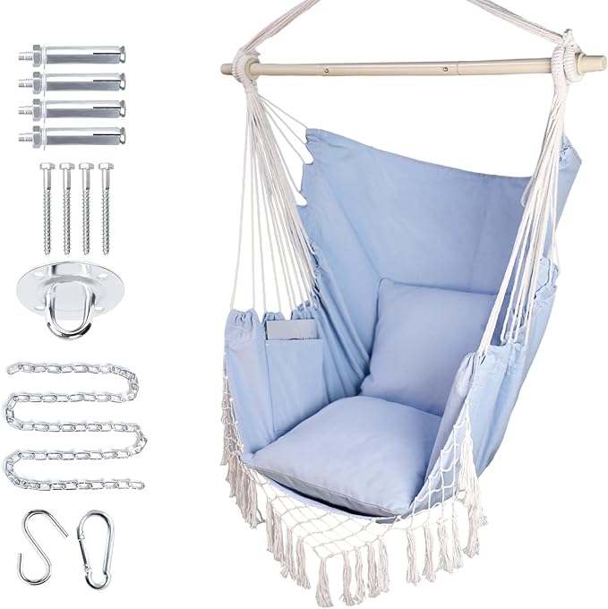 Hammock Chair Hanging Rope Swing Chair, Max 450 Lbs, Large Hanging Chair by PIRNY