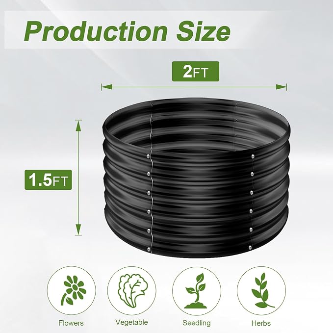AHEONLAR 2 Pack 2x2x1.5ft Round Galvanized Raised Garden Bed Outdoor Metal - Image 3