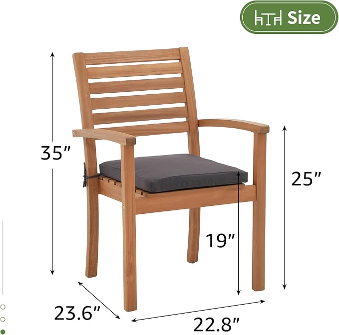 OC Orange-Casual Stackable Patio Dining Chairs Set of 2, Outdoor Acacia Wooden - Image 3