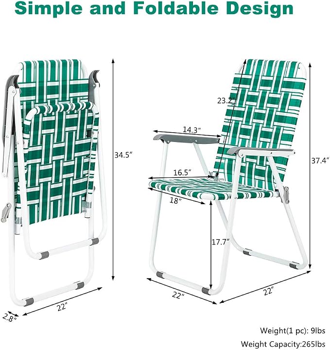 VINGLI Patio Lawn Webbed Folding Chairs Set of 2, Outdoor Beach Chair Portable - Image 4