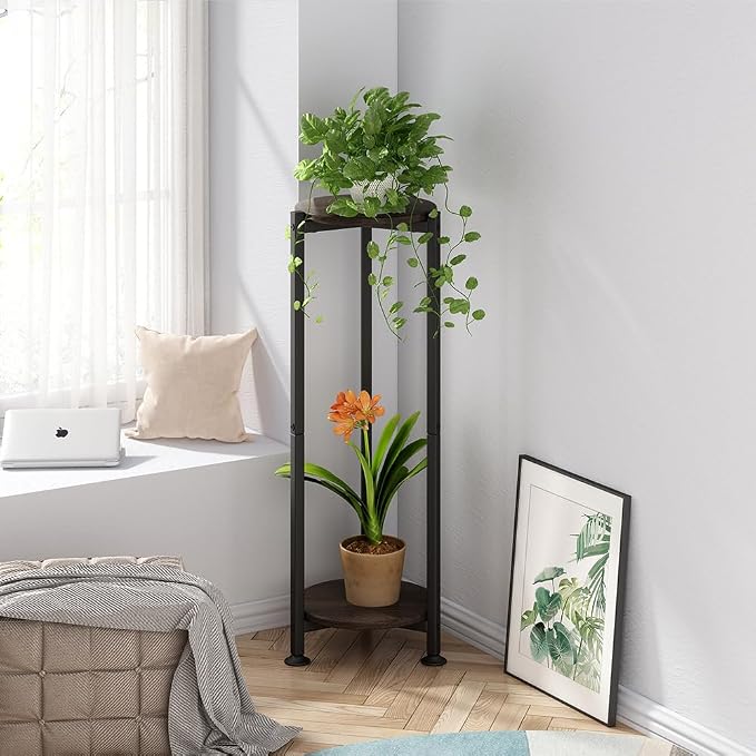 Plant Stand Indoor Outdoor 2 Tier Tall Metal Corner Storage Tiered Plant Shelf - Image 3