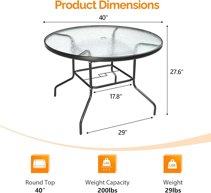 VINGLI Round Patio Table with Umbrella Hole - Image 3