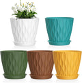 4 inch Small Plastic Nursery Pots, Seedling Pots, 5 Set Water Ripples Plant Pots by Meowell