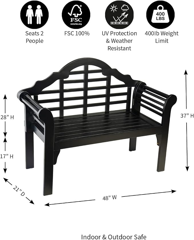 Plow & Hearth Weatherproof Lutyens Eucalyptus Wood Garden Bench | Foldable - Image 3
