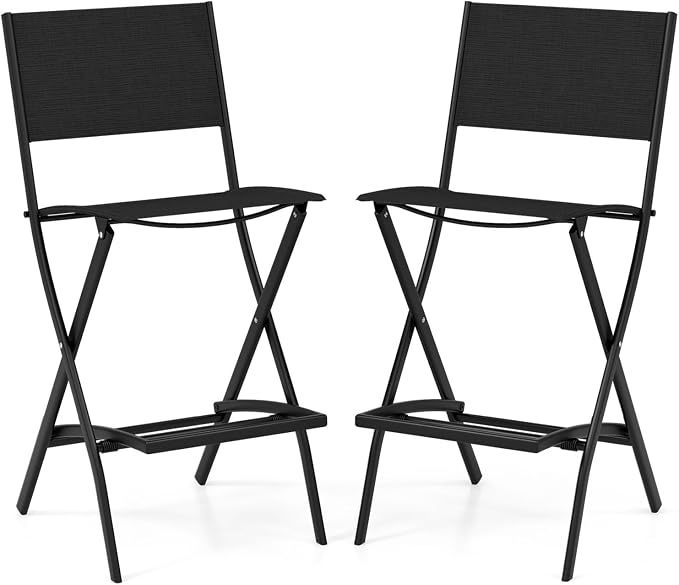 COSTWAY Outdoor Patio Bar Chair Set of 2, Folding Bar Height Stool by COSTWAY