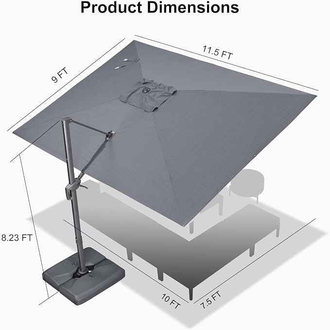 PURPLE LEAF Patio Umbrella 9' X 11.5' Rectangle Cantilever Umbrella Large - Image 9