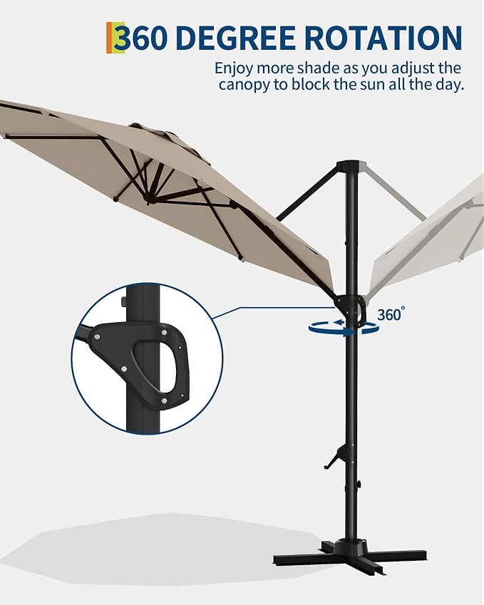 GarveeLife 10FT Patio Umbrella Outdoor Large Cantilever Umbrella Market Sun - Image 3