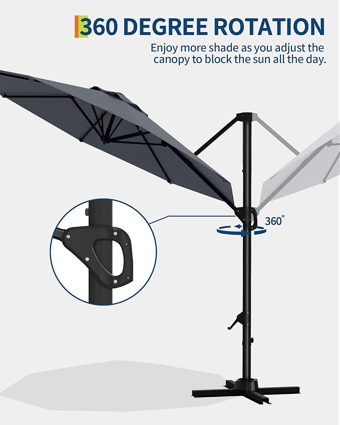 GarveeLife 10 ft Patio Umbrella Outdoor Large Cantilever Umbrella Market Sun - Image 5