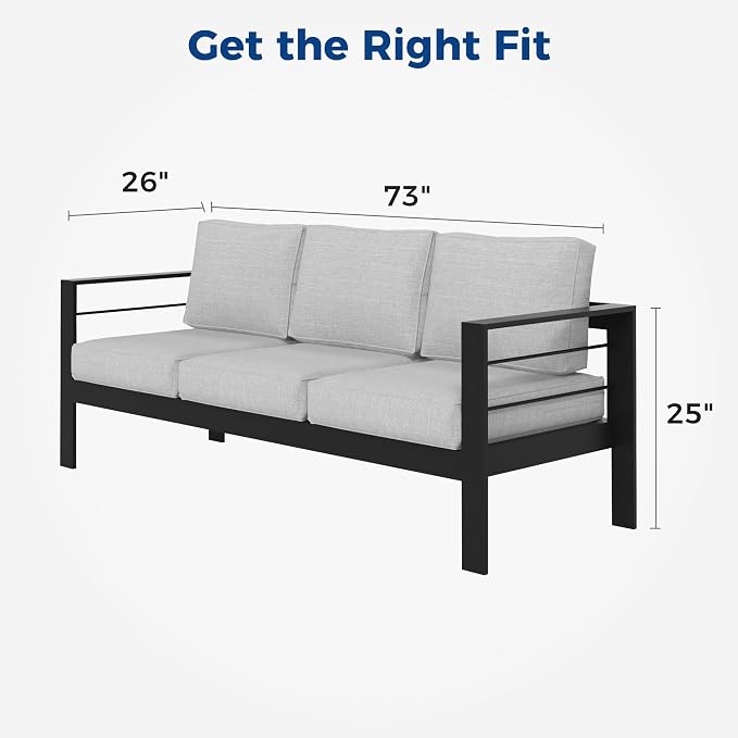 Wisteria Lane Patio Furniture Aluminum Sofa, All-Weather Outdoor 3 Seats Couch - Image 2