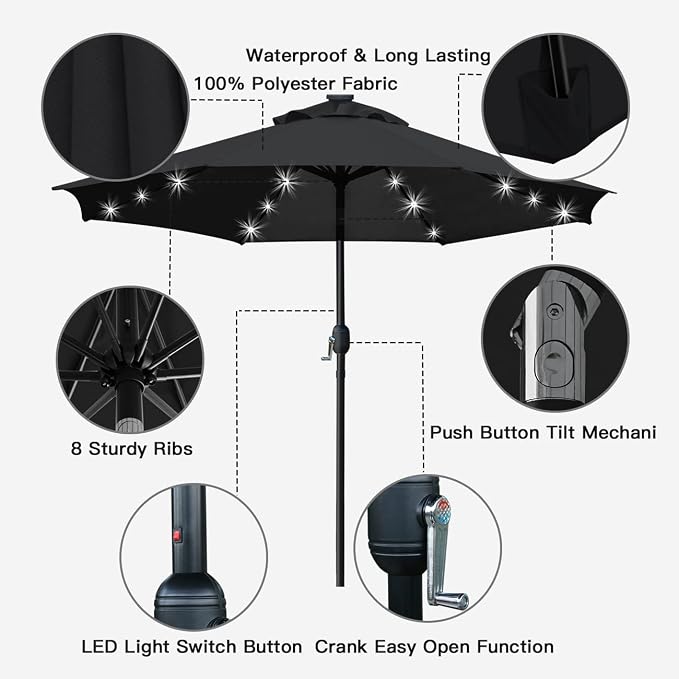 Sunnyglade 9' Solar LED Lighted Patio Umbrella - Image 2
