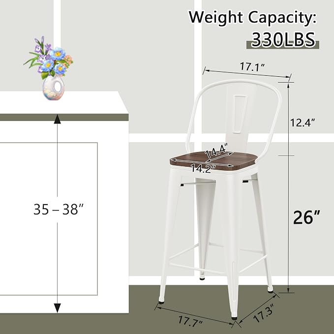 Yongqiang 26 inch Metal Bar Stools Set of 4 Farmhouse Kitchen Island Counter - Image 3
