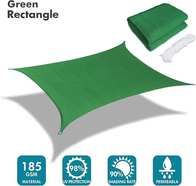 KANAGAWA 9'X14' Dark Green Custom Size Sun Shade Sail Rectangle UV Block Canopy - Image 2