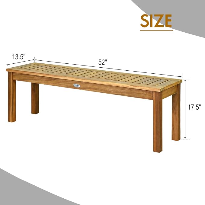 Tangkula 52 Inches Acacia Wood Outdoor Bench - Image 3
