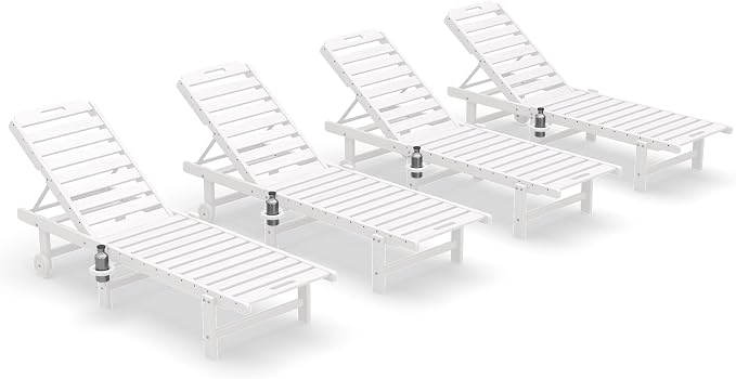 SERWALL Patio Chaise Lounge Chair Set of 4, HDPE Outdoor Lounge Chair - Image 3