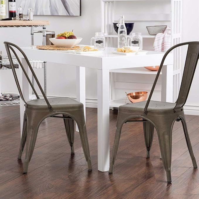 FDW | Set of 4 Metal Dining Chairs | Bronze | Stackable Tolix Side Chairs - Image 5