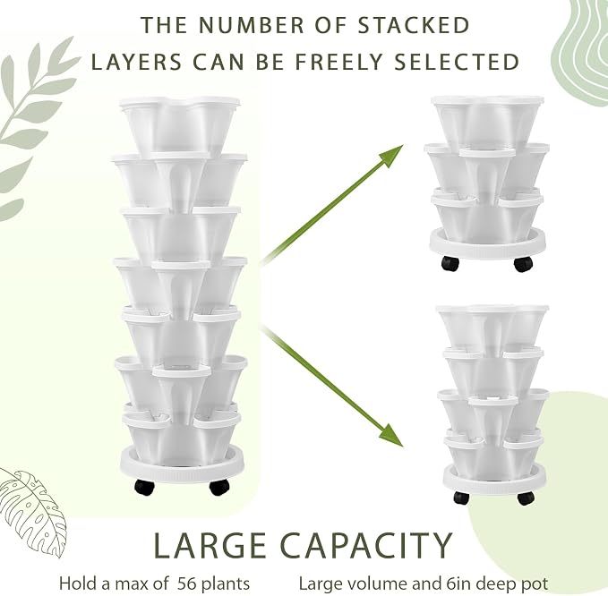 Umigy 2 Set of 7 Tier Vertical Planter Stackable Tower Planters Strawberry Herb - Image 6