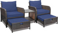 LEVELEVE Balcony Furniture 5 Piece Patio Conversation Set, PE Wicker Rattan by Enjoyyourlife