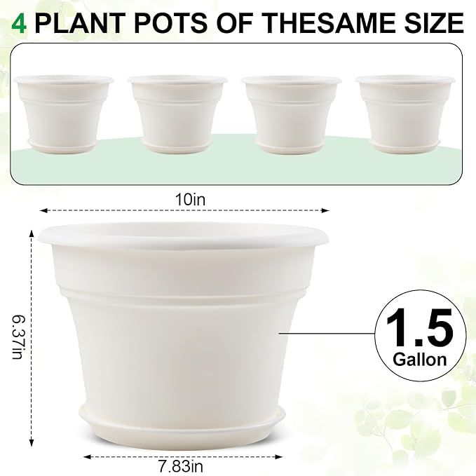 10 Inch Plastic-Flower-Pot-for-Indoor-Plants, 4 Pack Large Outdoor Planter Pot - Image 5