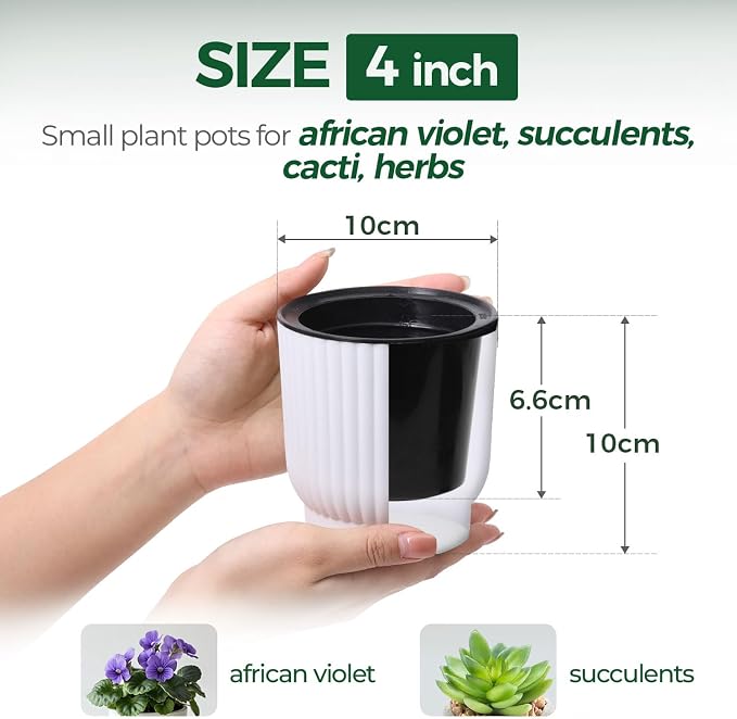 T4U 4 Inch Plant Pots Self Watering, 6 Pack African Violet Pots, Small Plant - Image 2