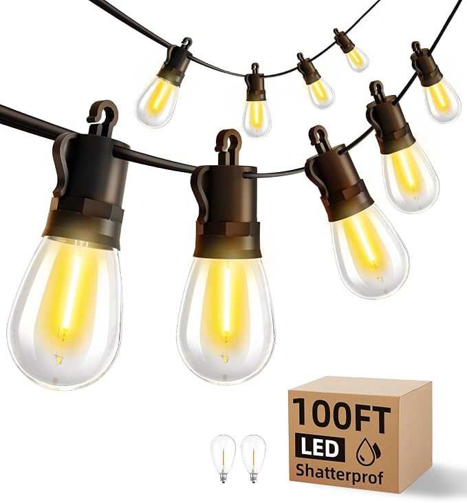 Outdoor String Lights Patio LED Light Outside - 30M 28+2 S14 LED 100ft Porch by Unknown
