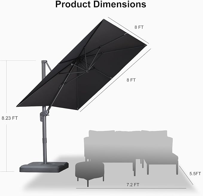 PURPLE LEAF Patio Umbrella 8' X 8' Rectangle Cantilever Umbrella Large Aluminum - Image 9