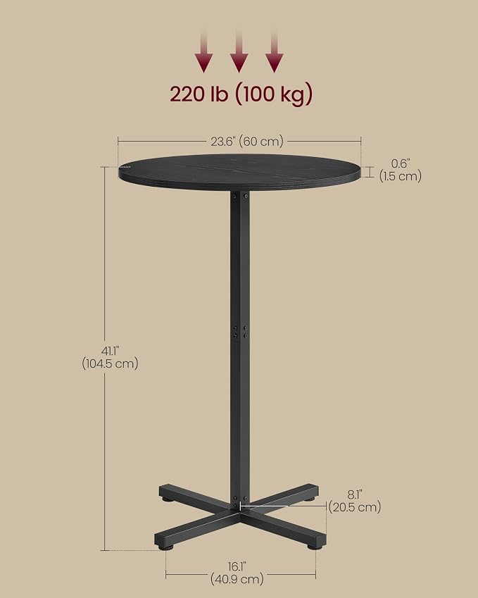 VASAGLE Round Cocktail Table, High Top Bar Pub Table - Image 3