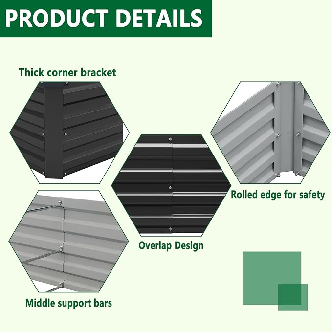 2 Pack 6x3x1FT Galvanized Raised Garden Beds Kit Outdoor Metal Gardening - Image 3