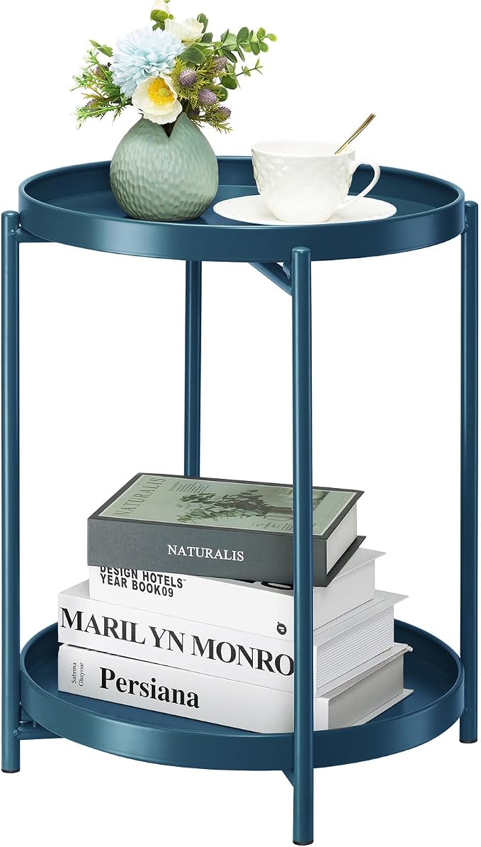danpinera 2-Tier End Table, Outdoor Side Table Metal Round Side Table by danpinera