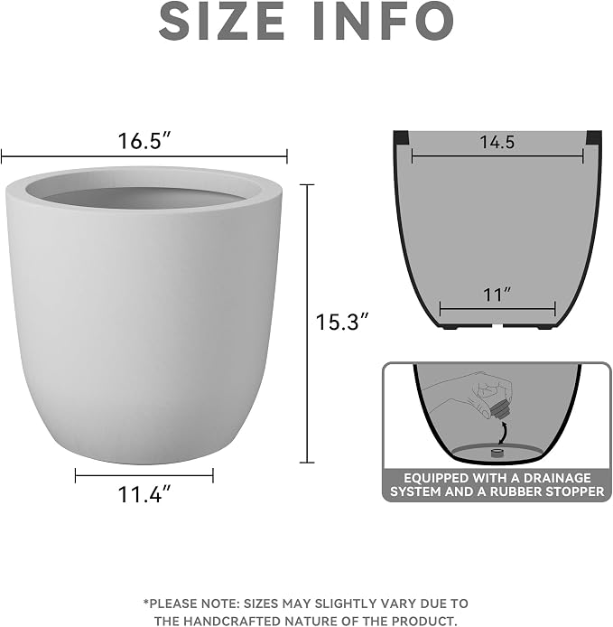 Kante 16.5" Dia Round Concrete Planter, Large Outdoor Modern Indoor Decorative - Image 8